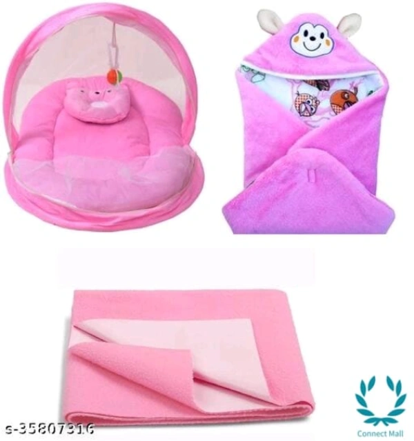 Graceful Bassinet & Cradle Mattress Protection - Standard, Pink, Velvet Filling Mterial: Polyster, Mosquito Net, Pack of:3